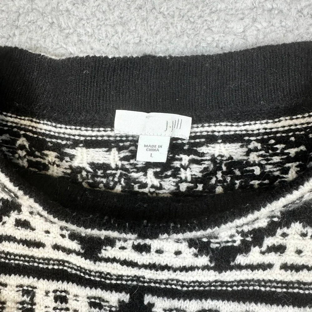 J.JILL Thick Knit Cotton Wool Blend Black & White‎ Pullover Mock Neck Sweater L